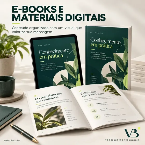 Mockup ilustrativo de e-book em tablet, impresso e aberto sobre a mesa
